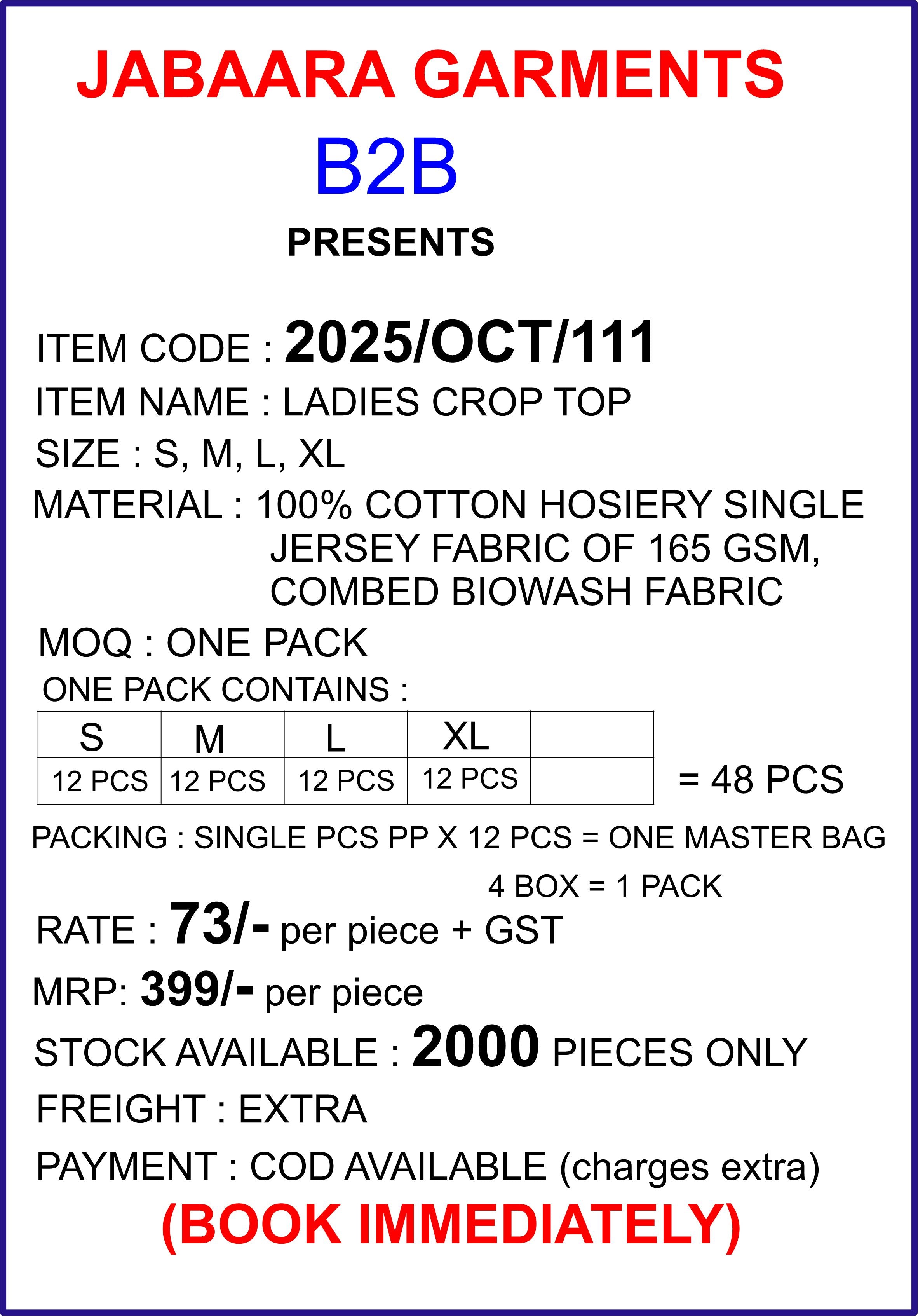 Ladies Crop Top (48 PCS PACK)