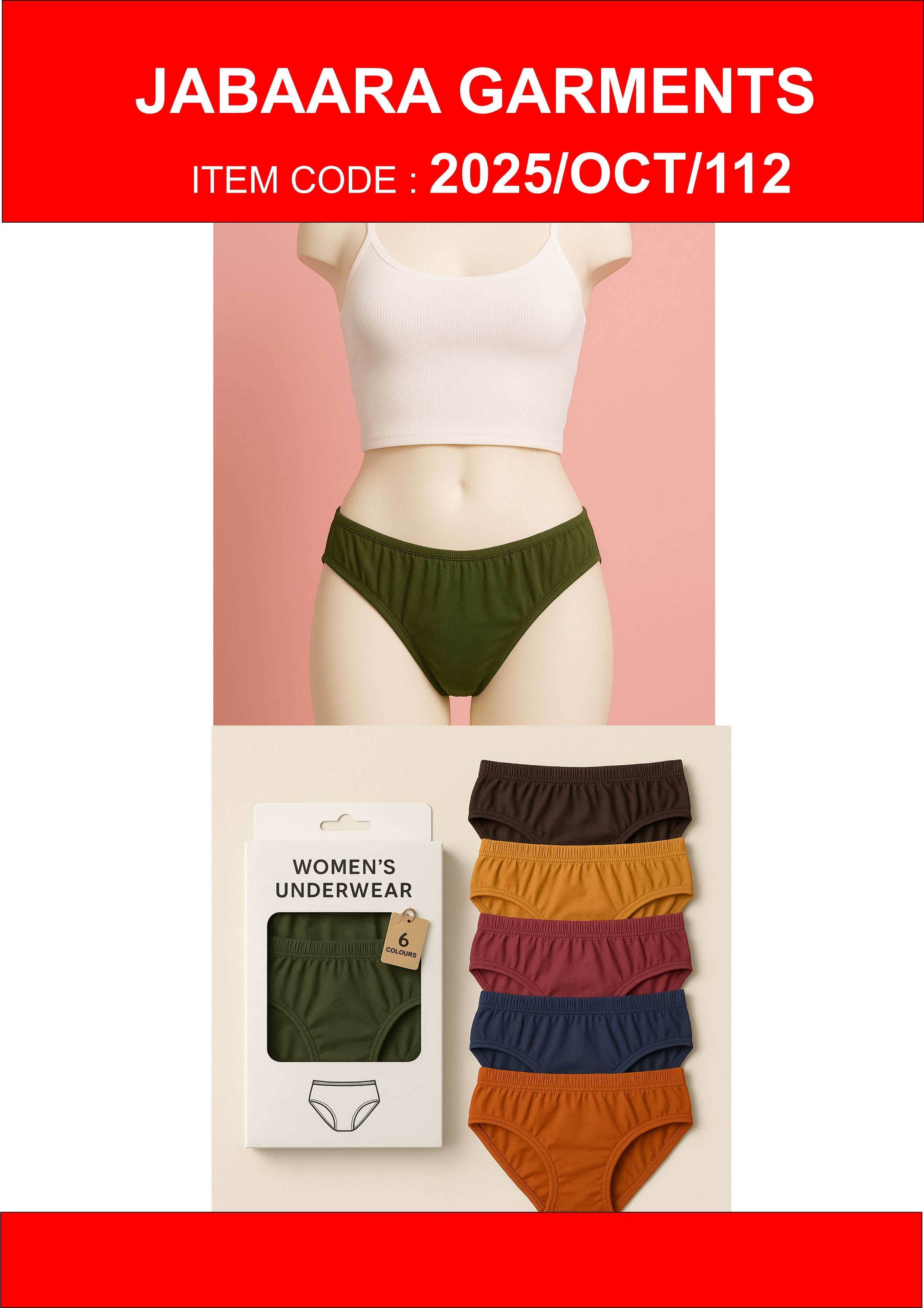 LADIES PANTIES PLAIN (INNER ELASTIC) 70 PCS PACK