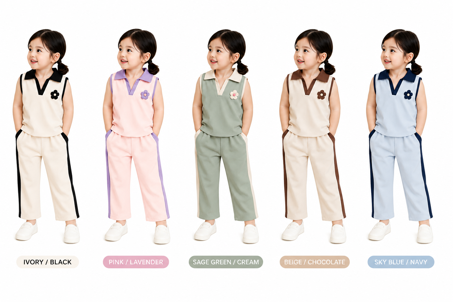 Girls Sleeveless Contrast Co-Ord Set (317) - Image 7