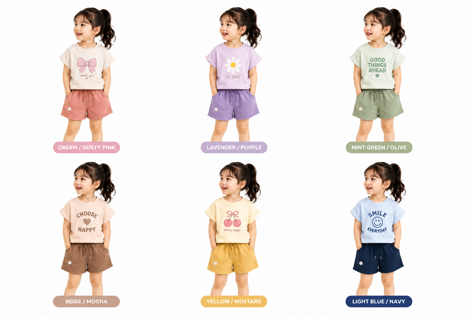 Girls Printed T-Shirt & Contrast Shorts Co-Ord Set (324) - Image 2