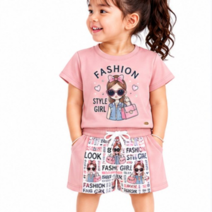 Toddler Girls Graphic Print T-Shirt & AOP Shorts Co-Ord Set (359)