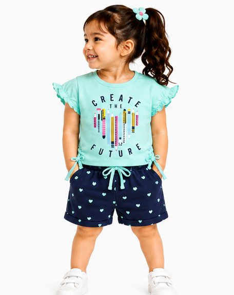 Toddler Girls Printed Top & AOP Shorts Co-Ord Set (367) - Image 3
