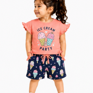 Toddler Girls Printed Top & AOP Shorts Co-Ord Set (367)