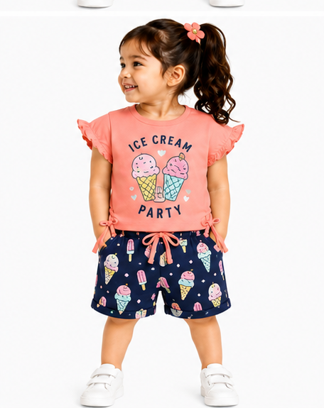 Toddler Girls Printed Top & AOP Shorts Co-Ord Set (367)