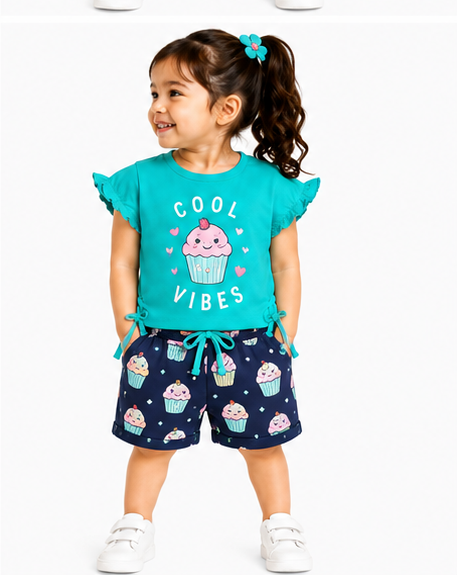 Toddler Girls Printed Top & AOP Shorts Co-Ord Set (367) - Image 8