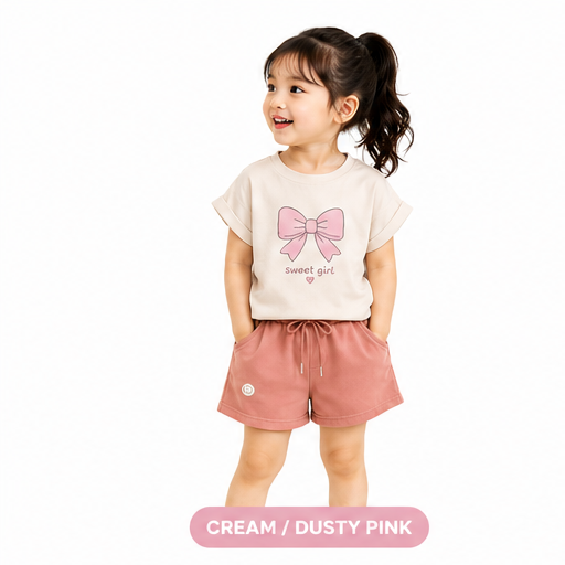 Girls Printed T-Shirt & Contrast Shorts Co-Ord Set (324) - Image 3