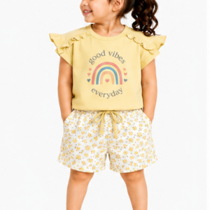 Toddler Girls Ruffle Sleeve Top & Printed Shorts Co-Ord Set (383)