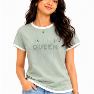 Queen Rhinestone Ringer T-Shirt for Women (399)