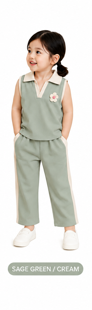 Girls Sleeveless Contrast Co-Ord Set (317)