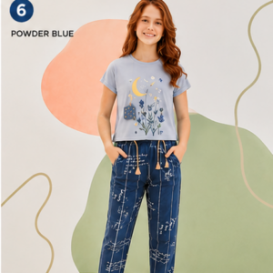 Teen Girls Coordinated Graphic Tee & Printed Full Pant Set