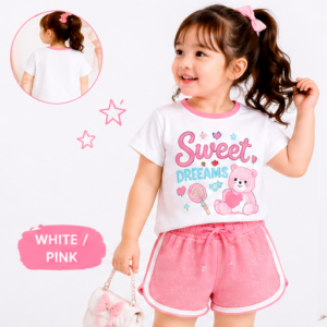 Toddler Girls Printed T-Shirt & Sparkle Shorts Co-Ord Set (343)