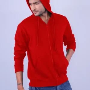 Red Polycotton Hoodie with Zipper 300GSM