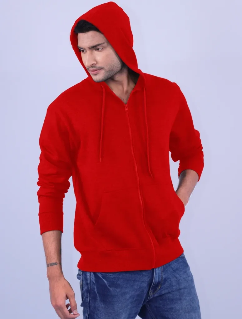 Red Polycotton Hoodie with Zipper 300GSM