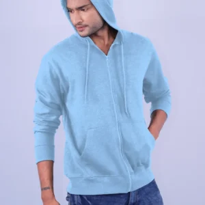 Sky Blue Polycotton Hoodie with Zipper 300GSM
