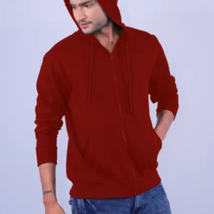 Maroon Polycotton Hoodie with Zipper 300GSM