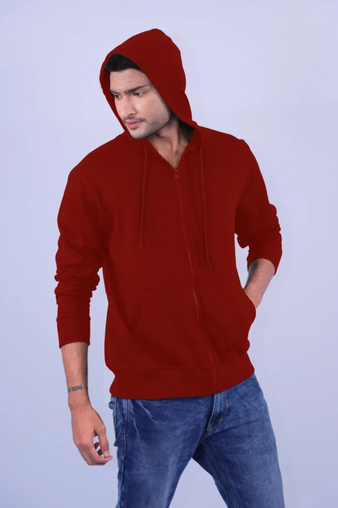 Maroon Polycotton Hoodie with Zipper 300GSM