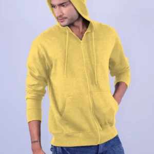 Light Yellow Polycotton Hoodie with Zipper 300GSM