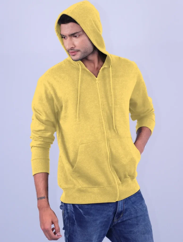 Light Yellow Polycotton Hoodie with Zipper 300GSM