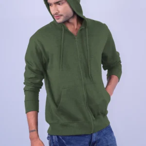 Olive Green Polycotton Hoodie with Zipper 300GSM