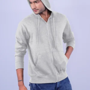 Grey Polycotton Hoodie with Zipper 300GSM