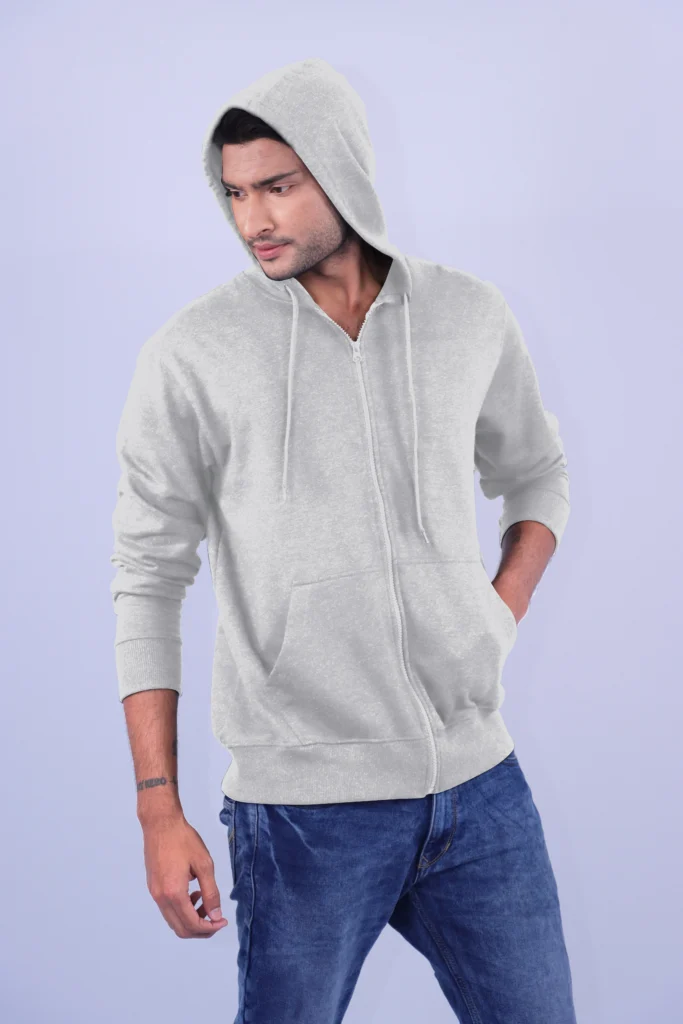 Grey Polycotton Hoodie with Zipper 300GSM