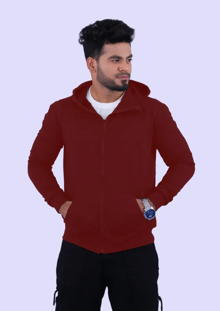 Maroon Cotton Hoodie with Zipper 300GSM