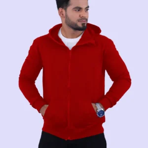 Red Cotton Hoodie with Zipper 300GSM