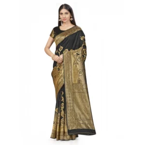 Generic Women's Banarasi Silk Saree (Black,5-6 Mtrs)