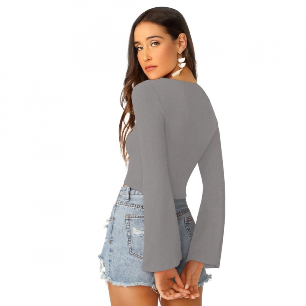 Generic Women's 95% Polyester 5% Spandex Western Wear Tops (Grey) - Image 2