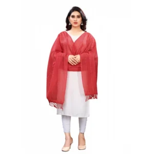 Generic Women's Cotton Silk Strips Printed Dupatta (Maroon, Length:2-2.4 mtr)