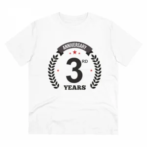 Generic Men's PC Cotton 3rd Anniversary Printed T Shirt (Color: White, Thread Count: 180GSM)