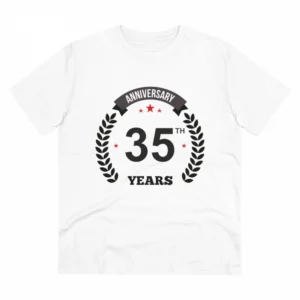 Generic Men's PC Cotton 35th Anniversary Printed T Shirt (Color: White, Thread Count: 180GSM)