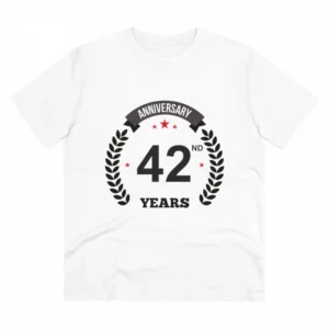 Generic Men's PC Cotton 42nd Anniversary Printed T Shirt (Color: White, Thread Count: 180GSM)