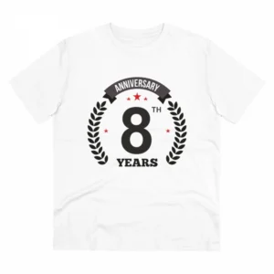 Generic Men's PC Cotton 8th Anniversary Printed T Shirt (Color: White, Thread Count: 180GSM)
