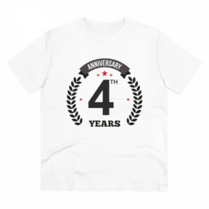Generic Men's PC Cotton 4th Anniversary Printed T Shirt (Color: White, Thread Count: 180GSM)