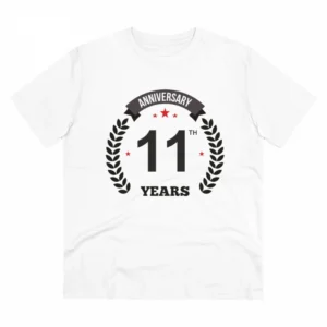 Generic Men's PC Cotton 11th Anniversary Printed T Shirt (Color: White, Thread Count: 180GSM)