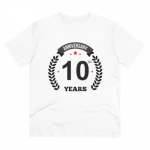 Generic Men's PC Cotton 10th Anniversary Printed T Shirt (Color: White, Thread Count: 180GSM)