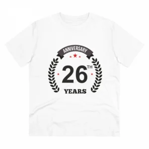 Generic Men's PC Cotton 26th Anniversary Printed T Shirt (Color: White, Thread Count: 180GSM)