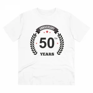Generic Men's PC Cotton 50th Anniversary Printed T Shirt (Color: White, Thread Count: 180GSM)