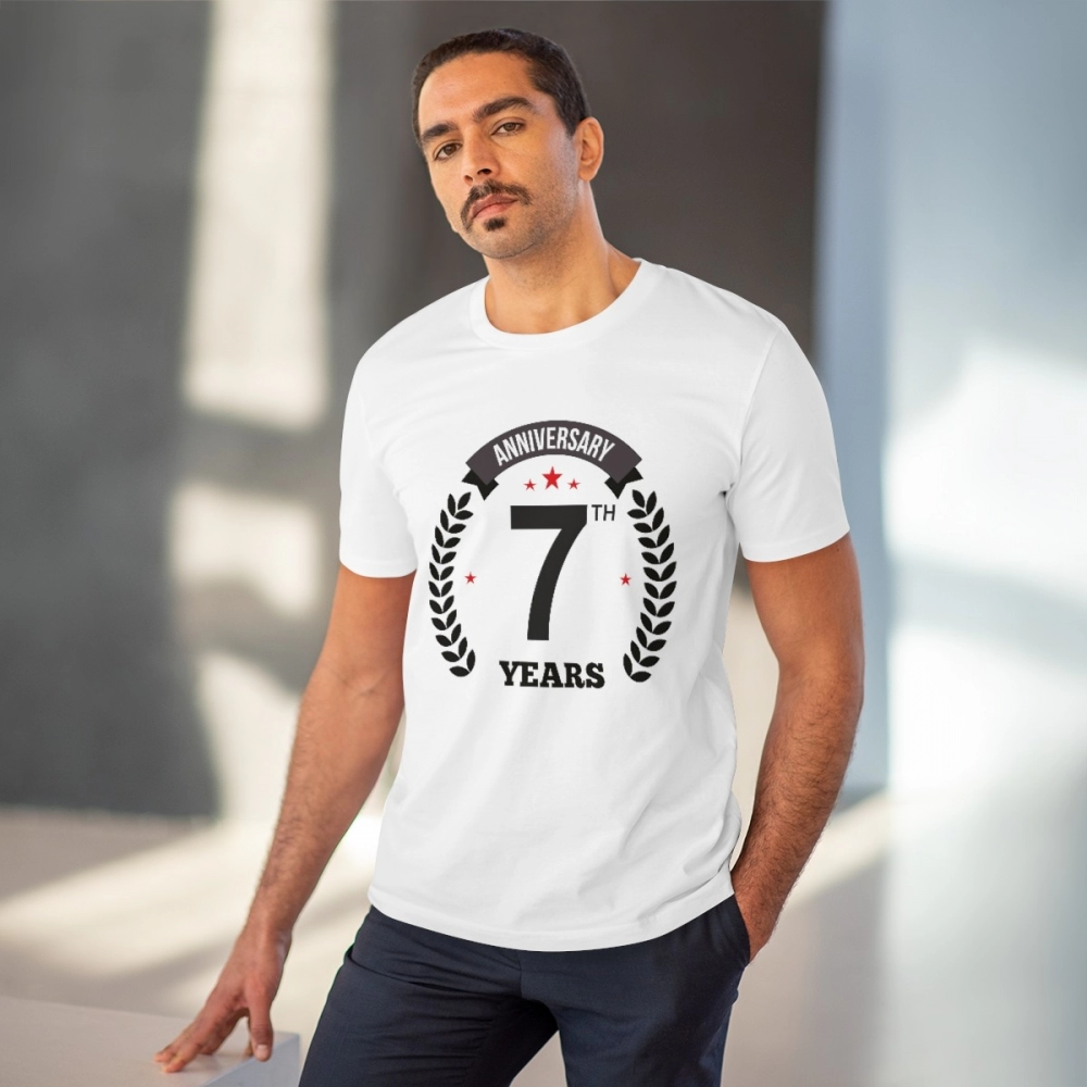 Generic Men's PC Cotton 7th Anniversary Printed T Shirt (Color: White, Thread Count: 180GSM) - Image 6