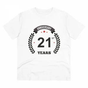 Generic Men's PC Cotton 21st Anniversary Printed T Shirt (Color: White, Thread Count: 180GSM)