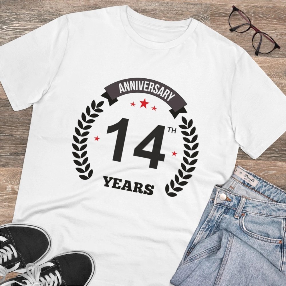 Generic Men's PC Cotton 14th Anniversary Printed T Shirt (Color: White, Thread Count: 180GSM) - Image 4