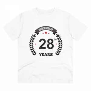 Generic Men's PC Cotton 28th Anniversary Printed T Shirt (Color: White, Thread Count: 180GSM)