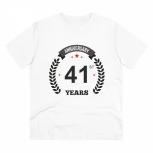 Generic Men's PC Cotton 41st Anniversary Printed T Shirt (Color: White, Thread Count: 180GSM)