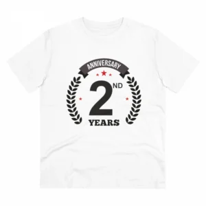Generic Men's PC Cotton 2nd Anniversary Printed T Shirt (Color: White, Thread Count: 180GSM)