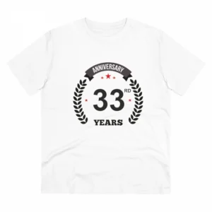 Generic Men's PC Cotton 33rd Anniversary Printed T Shirt (Color: White, Thread Count: 180GSM)
