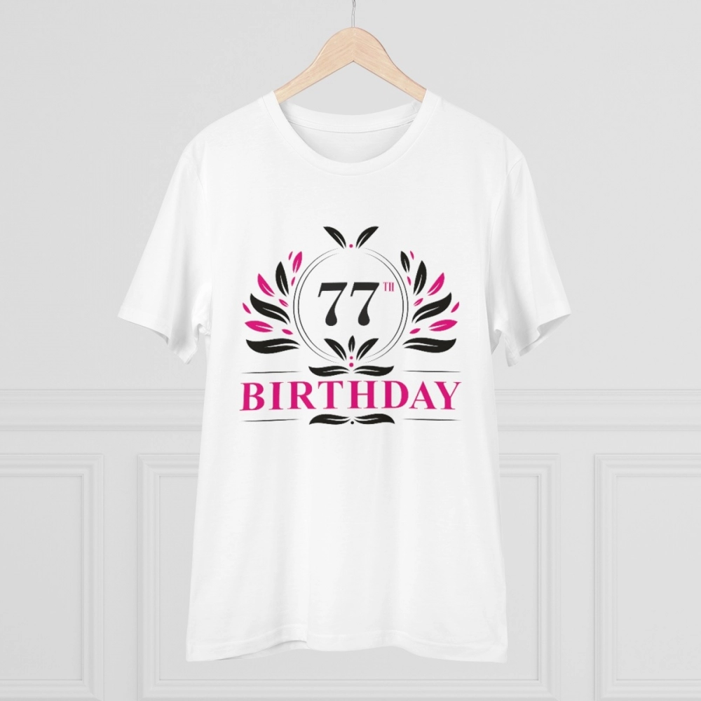Generic Men's PC Cotton 77th Birthday Printed T Shirt (Color: White, Thread Count: 180GSM) - Image 3