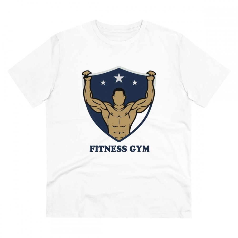 Generic Men's PC Cotton Fittnes Gym Printed T Shirt (Color: White, Thread Count: 180GSM)