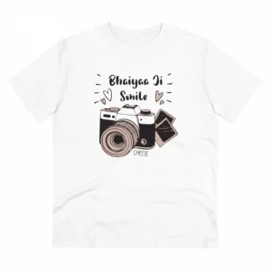 Generic Men's PC Cotton Bhaiya Ji Smile Printed T Shirt (Color: White, Thread Count: 180GSM)
