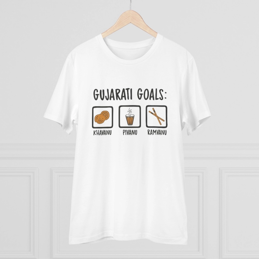 Generic Men's PC Cotton Gujarati Goals Printed T Shirt (Color: White, Thread Count: 180GSM) - Image 3
